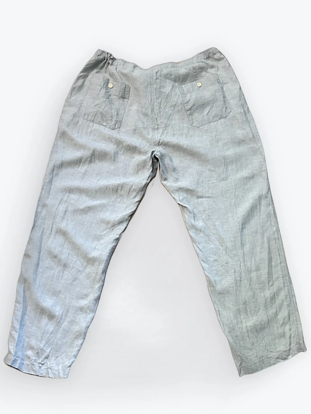 Minimalist Classic Neutral Linen Loose Fit Drawstring Long Pants Trousers ~ XL